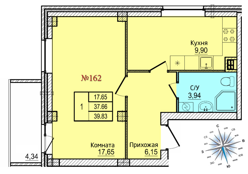 Однокомнатная квартира №162 Однокомнатная квартира №162