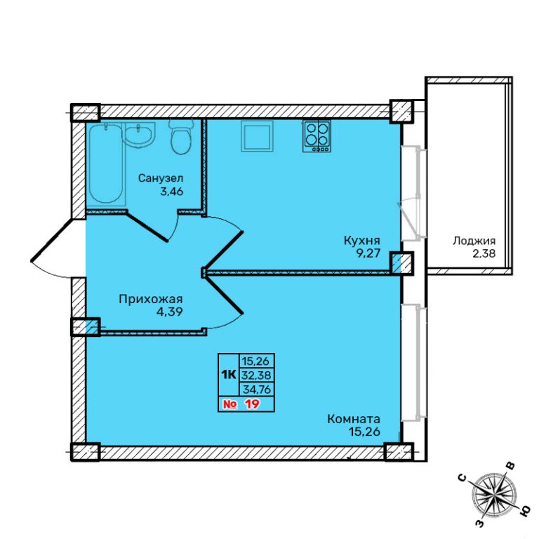 Однокомнатная квартира №19 Однокомнатная квартира №19