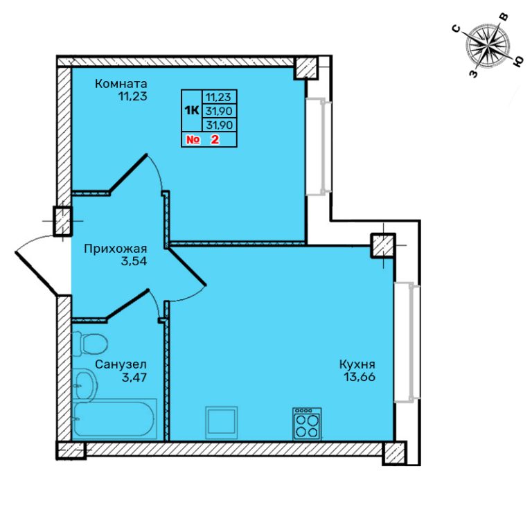 Однокомнатная квартира №2 Однокомнатная квартира №2