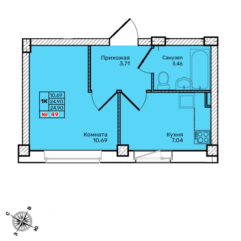 Однокомнатная квартира №49 Однокомнатная квартира №49