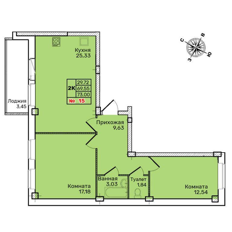 Двухкомнатная квартира №15 Двухкомнатная квартира №15