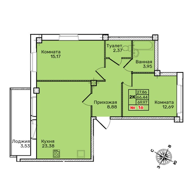 Двухкомнатная квартира №16 Двухкомнатная квартира №16