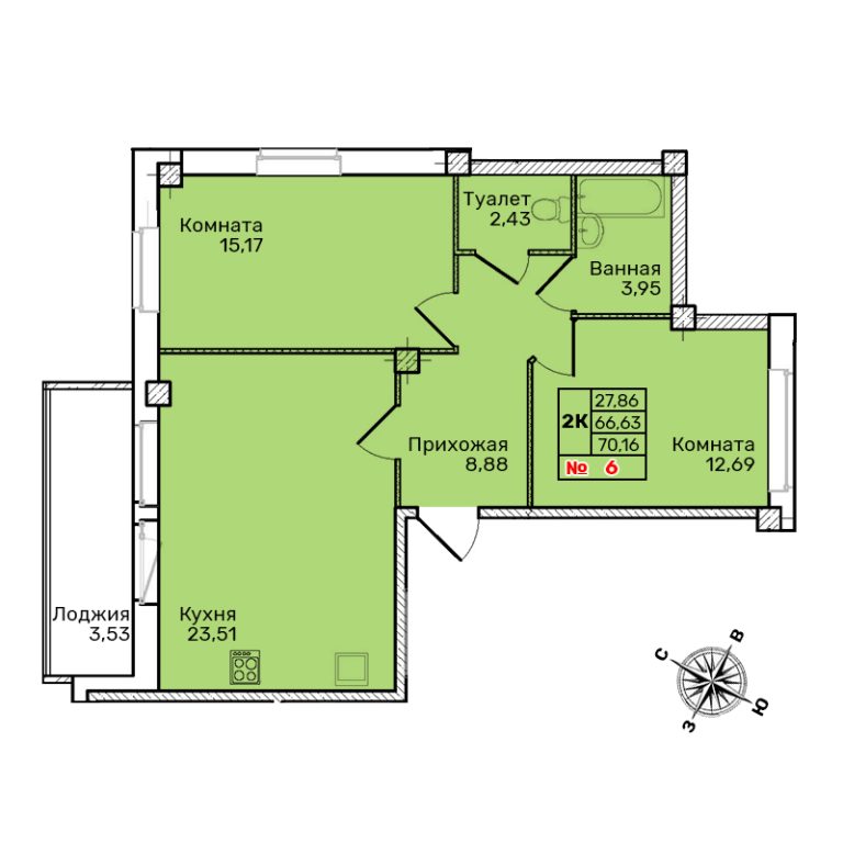 Двухкомнатная квартира №6 Двухкомнатная квартира №6
