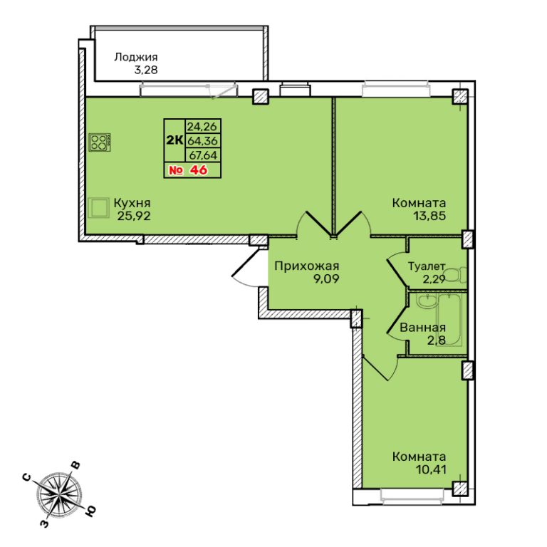 Двухкомнатная квартира №46 Двухкомнатная квартира №46